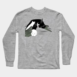 Cute Tuxedo Cat who loves to Lie on Mum Copyright by TeAnne Long Sleeve T-Shirt